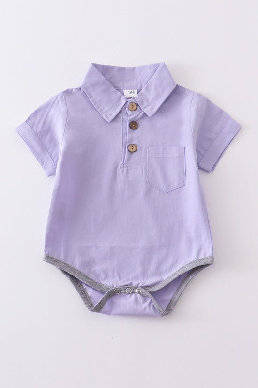 Baby Boy Lavender button-downs pocket baby romper