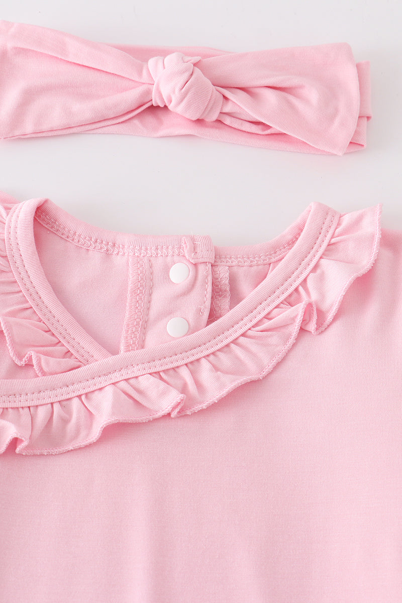 Pink bamboo ruffle 2pc baby gown