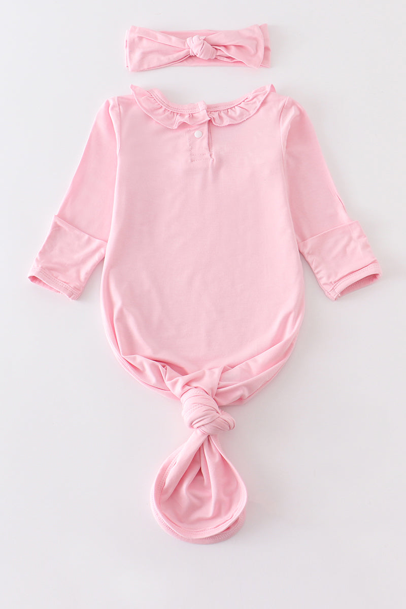 Pink bamboo ruffle 2pc baby gown