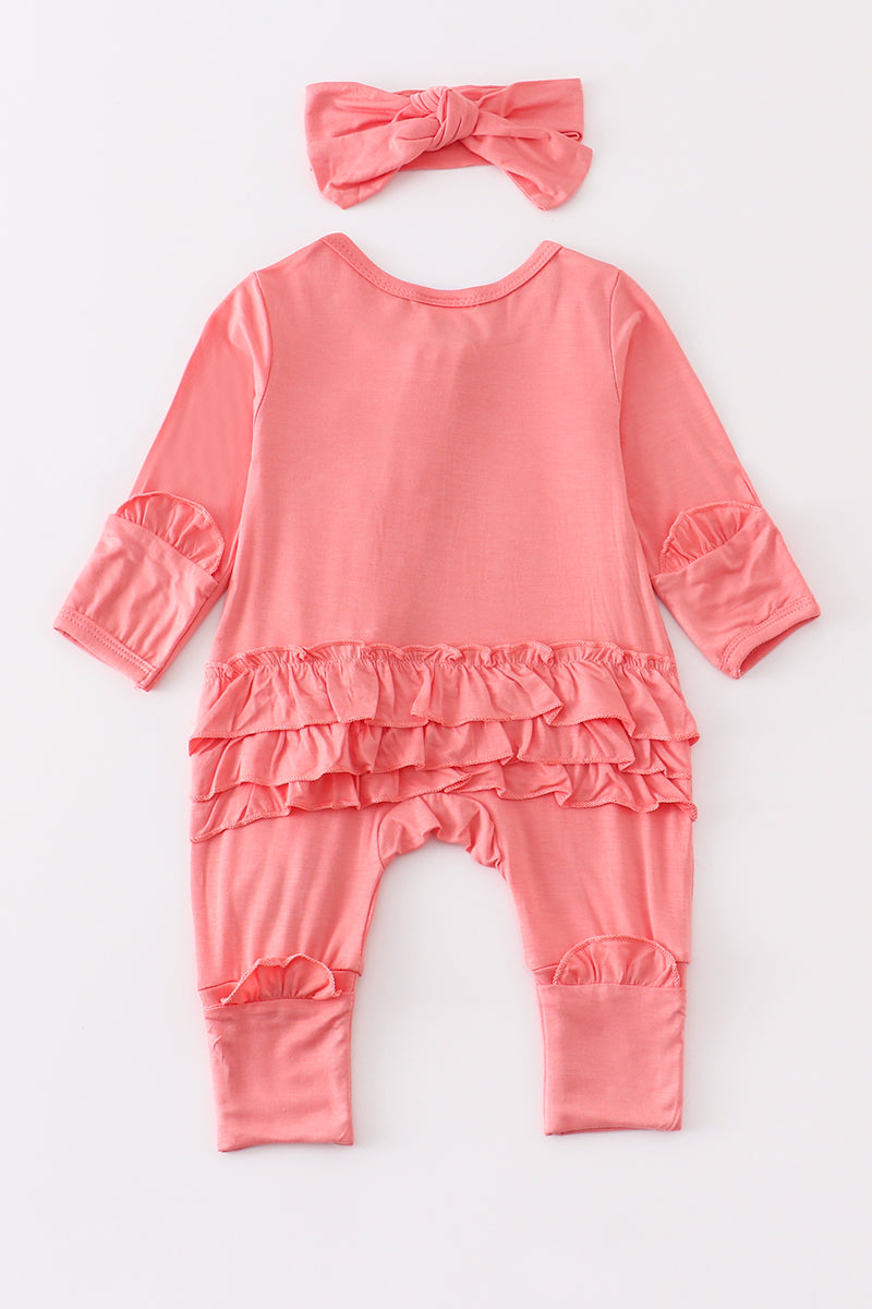 Peach Bamboo Ruffle Zipper 2 pc baby romper