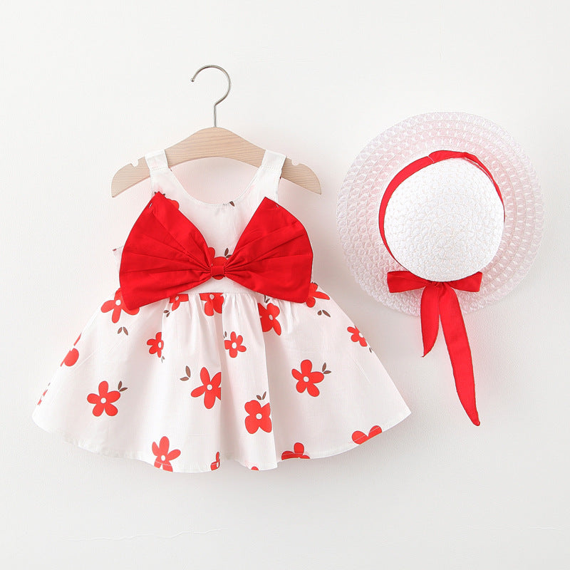 Girls Small Flower Bow Cotton Skirt Dress