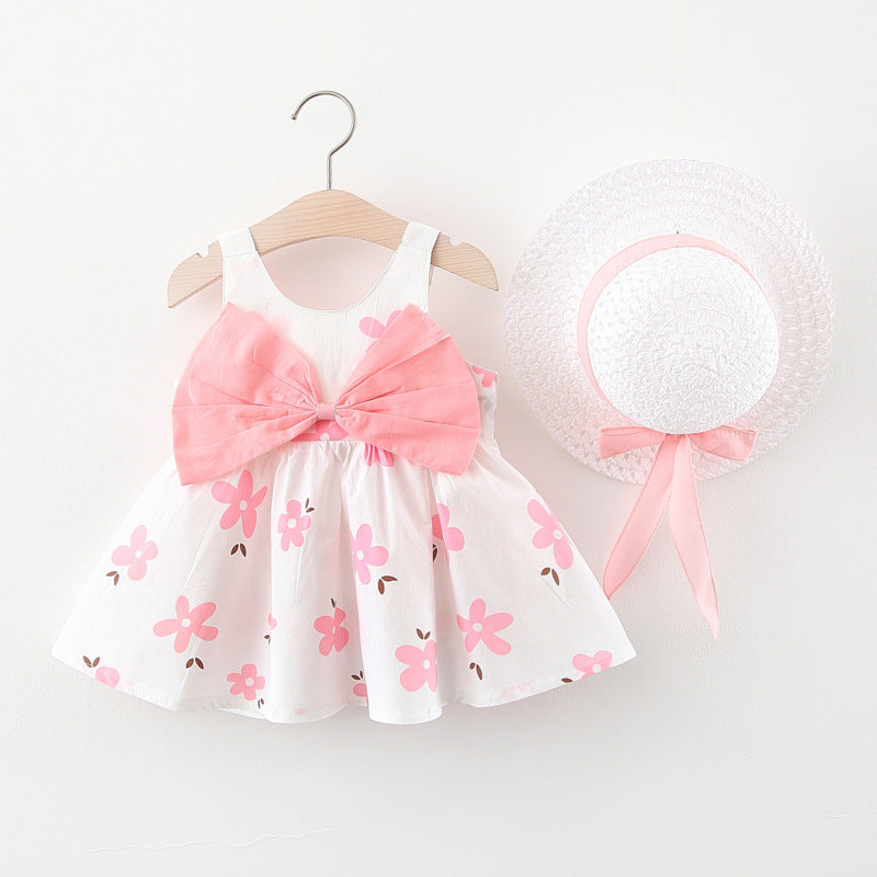 Girls Small Flower Bow Cotton Skirt Dress