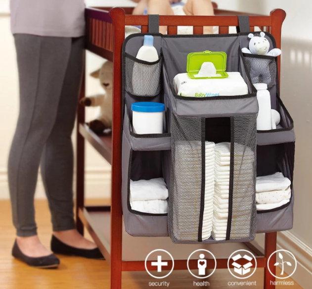 Baby Diaper Organizer for Crib - Nursery Organizer and Storage for Baby Essentials.