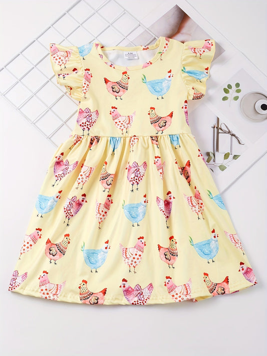 Baby Girl The Rebecca Dress - Yellow Chickens