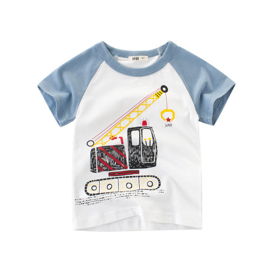 Boys Cartoon Car Short Sleeve T-shirt