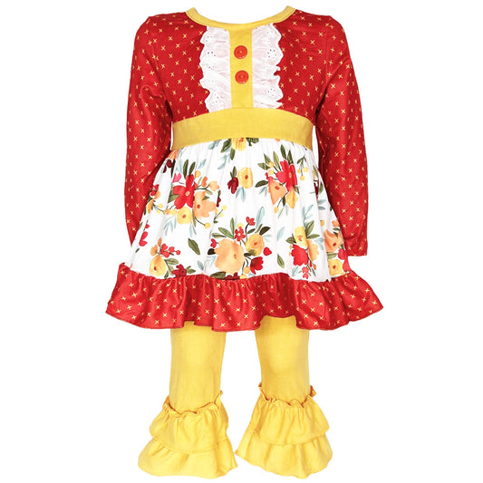 Girl Boutique Fall Floral Eyelet Tunic & Mustard Ruffle