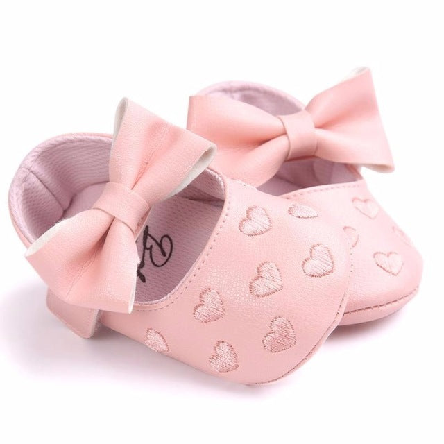 Baby Girl Shoes Heart Pattern Embossed Princess