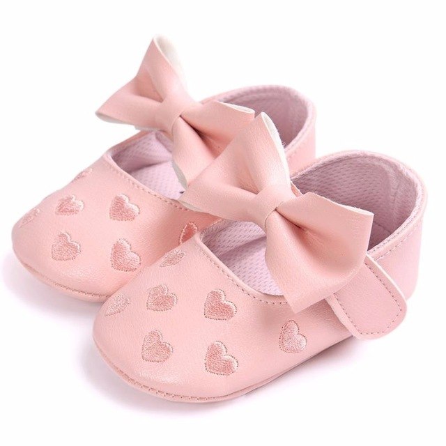 Baby Girl Shoes Heart Pattern Embossed Princess