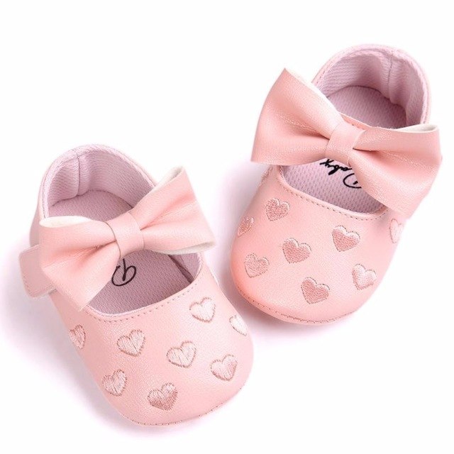 Baby Girl Shoes Heart Pattern Embossed Princess