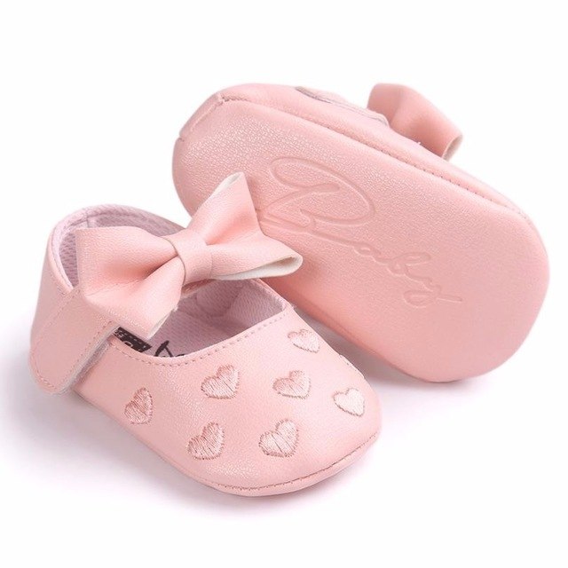 Baby Girl Shoes Heart Pattern Embossed Princess