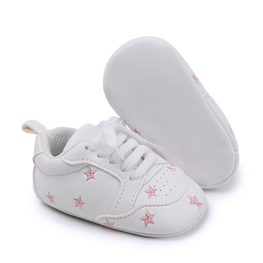 Baby New Star and Heart Embroidered Lace up Shoes