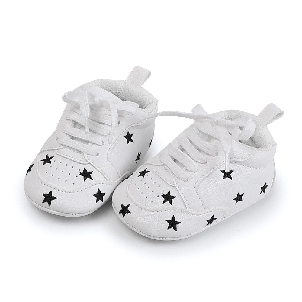 Baby New Star and Heart Embroidered Lace up Shoes