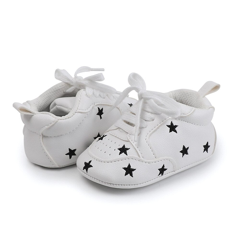 Baby New Star and Heart Embroidered Lace up Shoes