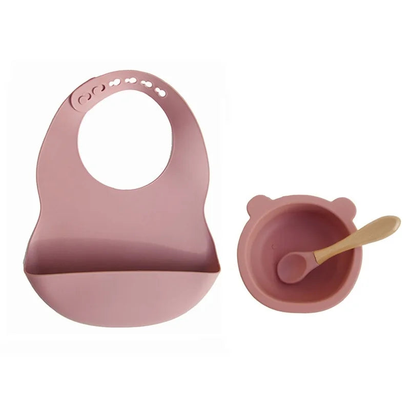 Colorful Silicone Feeding Set for Babies: Bib, Plate, Bowl, and Spoon