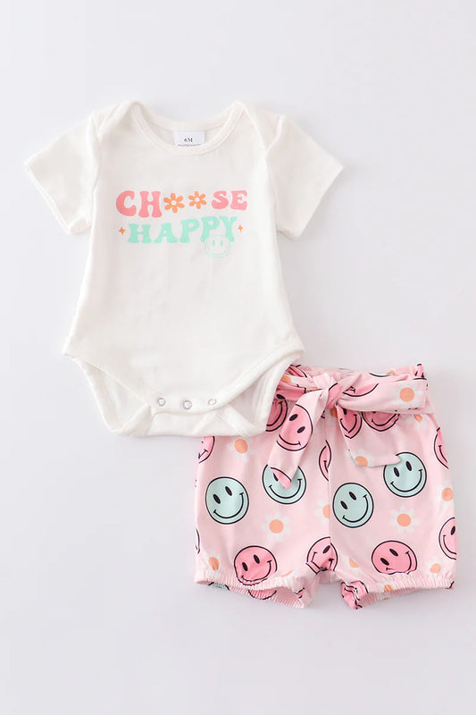 Baby Girl "Choose happy" smile print baby set