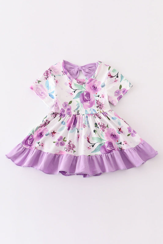 Baby Girl Purple floral print ruffle baby romper