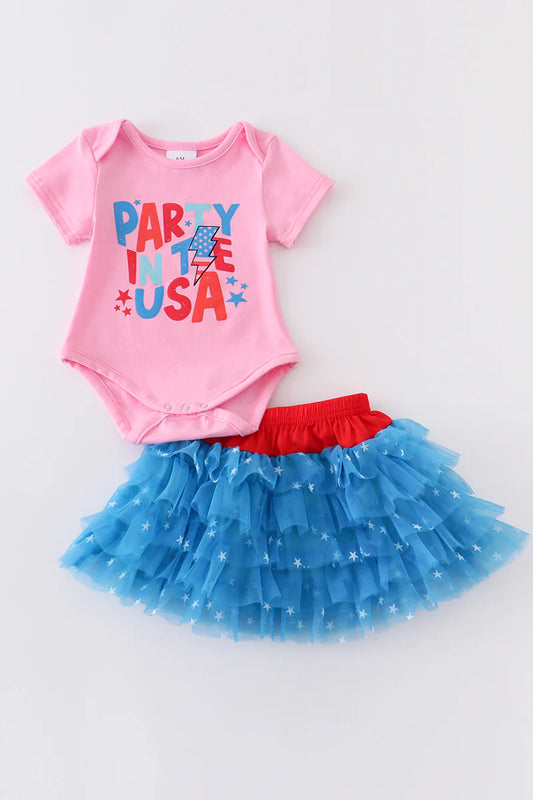 Baby Girl Pink "party in the USA" baby skirt set