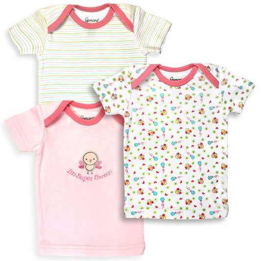 Baby Girl Piece Pink & White Girls T Shirt Set, Birdies & Stripe