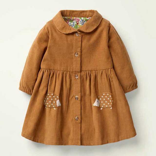 Girls Button Front Long Sleeve Dress