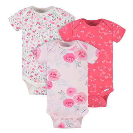 Baby Girl 3-Pack Rose Floral Short Sleeve Onesies® Bodysuits