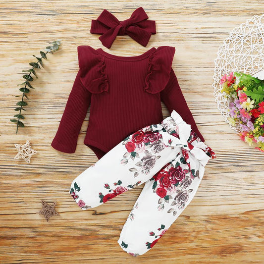 Baby Girl 3Pcs Outfit Set Newborn Toddler Girls Clothes Ruffle Flower