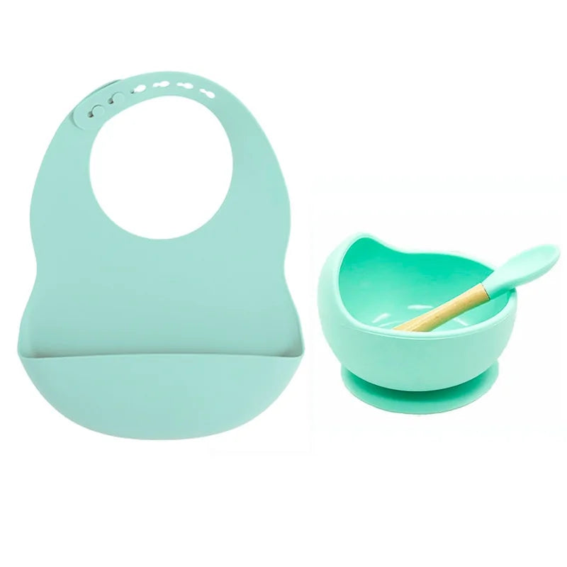 Colorful Silicone Feeding Set for Babies: Bib, Plate, Bowl, and Spoon